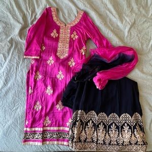 Midnight blue and pink plazzo suit 🎀